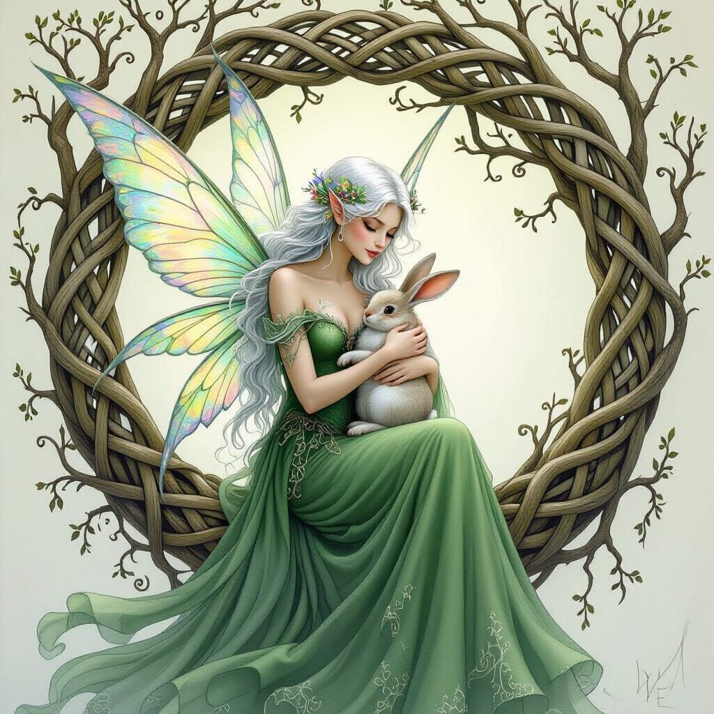 Fairy with Bunny at Celtic Tree of Life