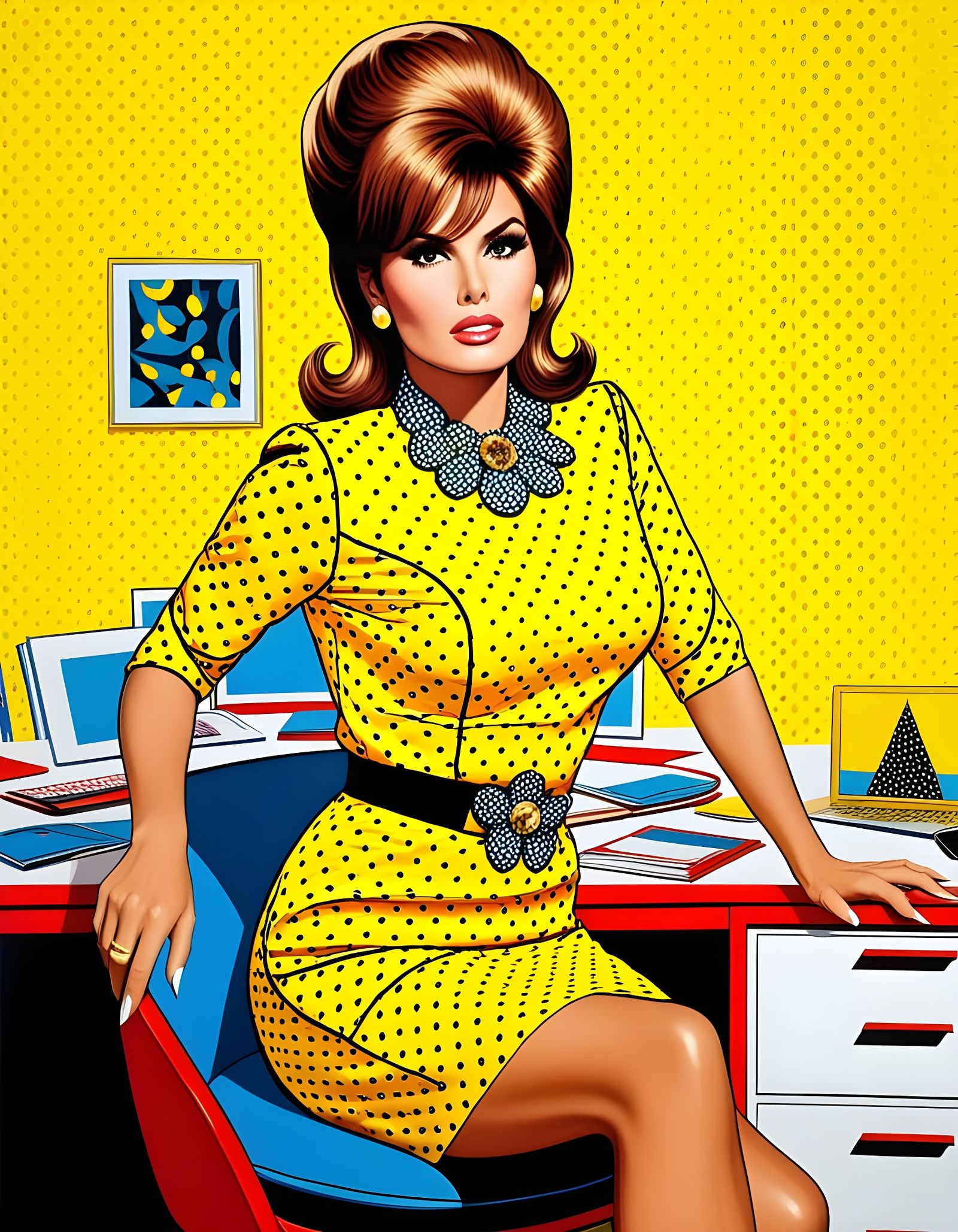 Glamorous 1960s Office Secretary in Pop Art Style