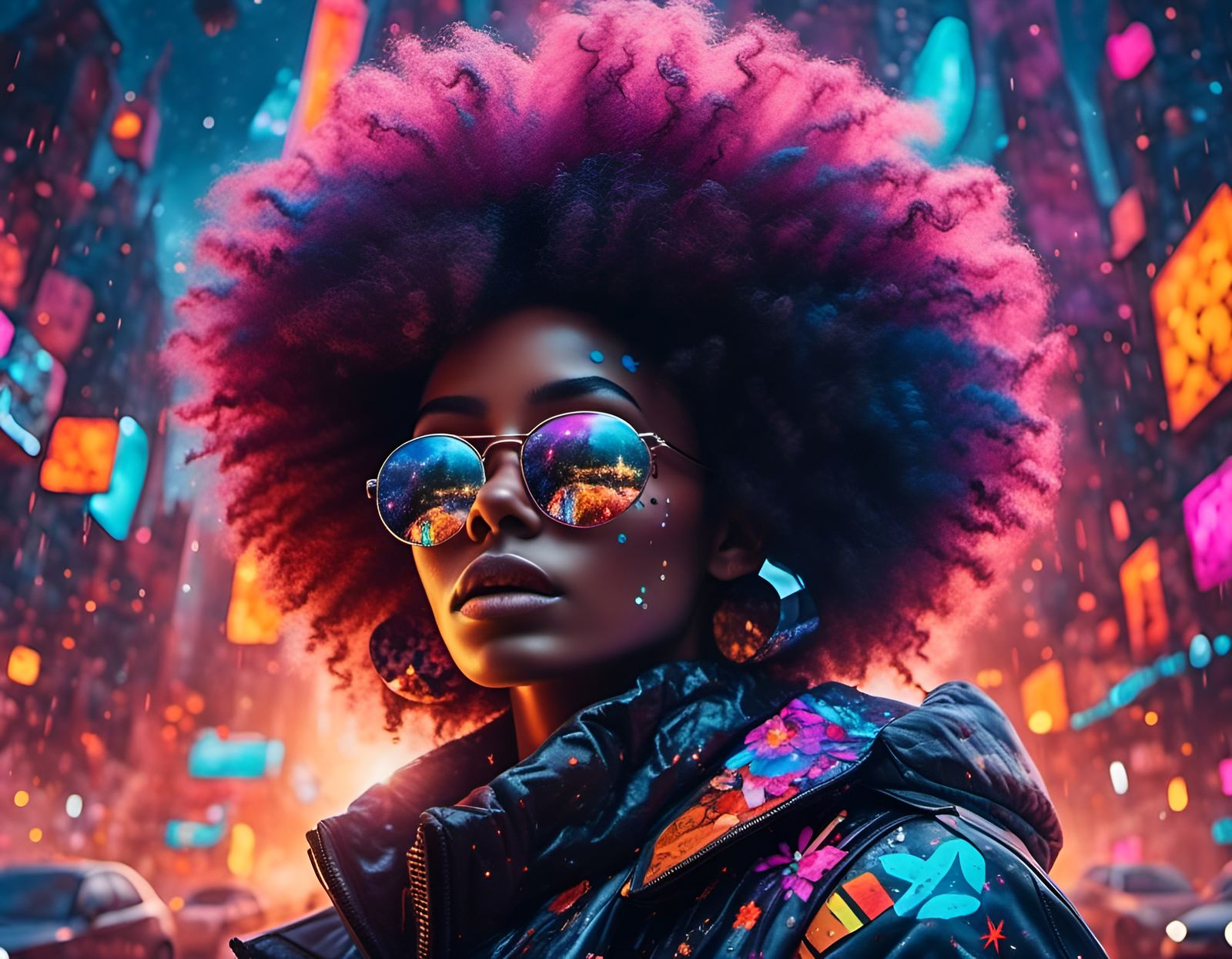 Black Woman in 70s Street Art Style