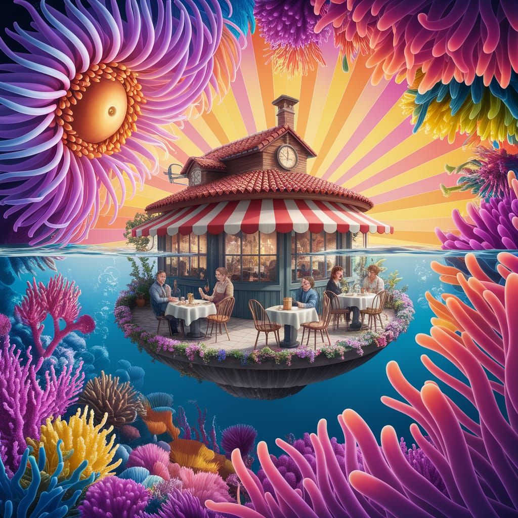 Underwater Cafe in Anemone, Pixar-Inspired Digital Art