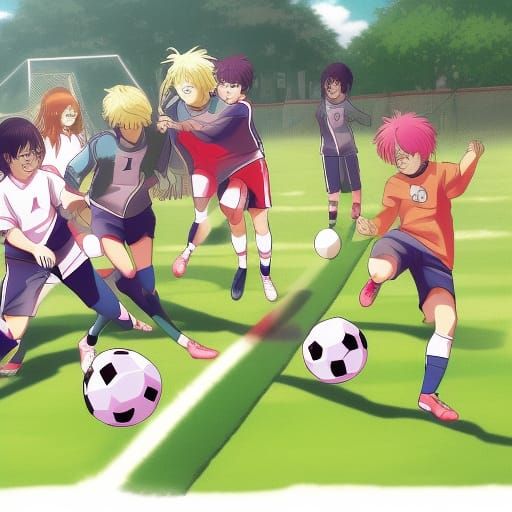 Humans and Aliens Playing Soccer in Anime Style
