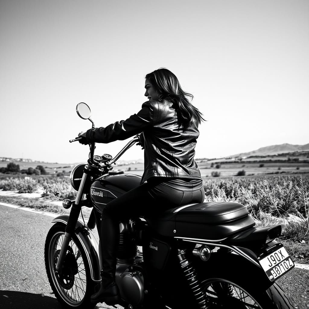 Vintage Noir Et Blanc Motorcycle Portrait in Cinematic Style