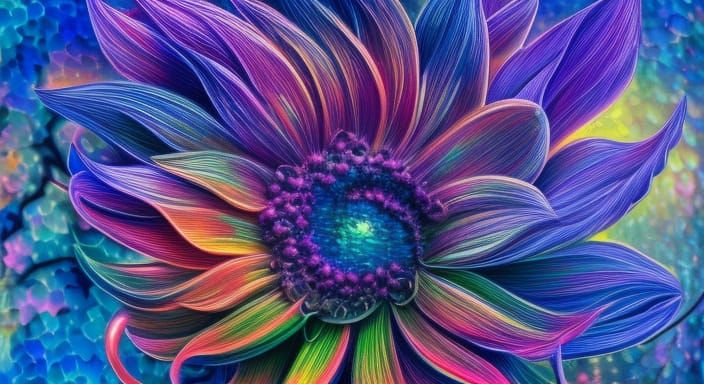 Rainbow Sunflower: Surreal Hyperdetailed Concept Art
