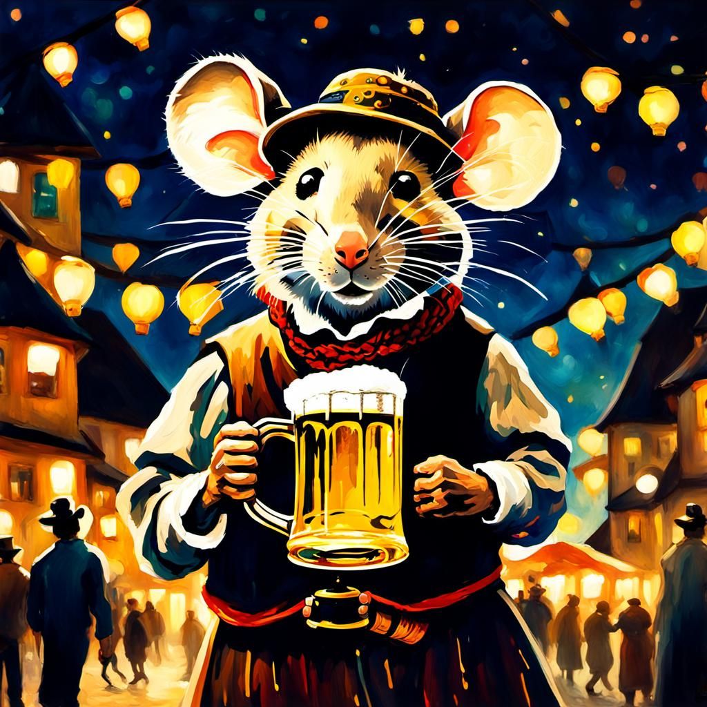 Festive Mouse at Oktoberfest in Expressionist Style