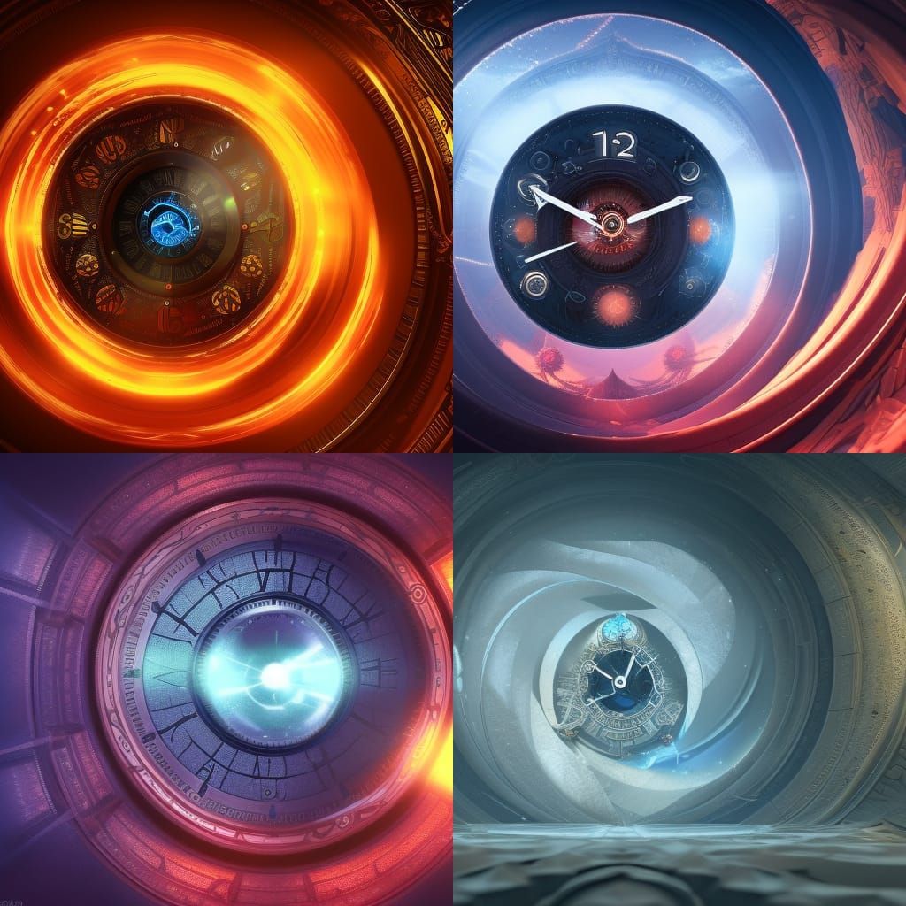 Clock Travels Through Vortex: Detailed Fantasy Concept Art