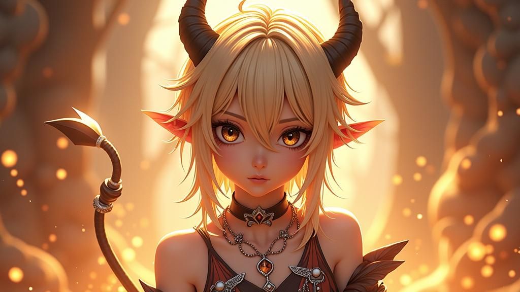 Platinum Blond Devilish Figure in 3D Anime Style