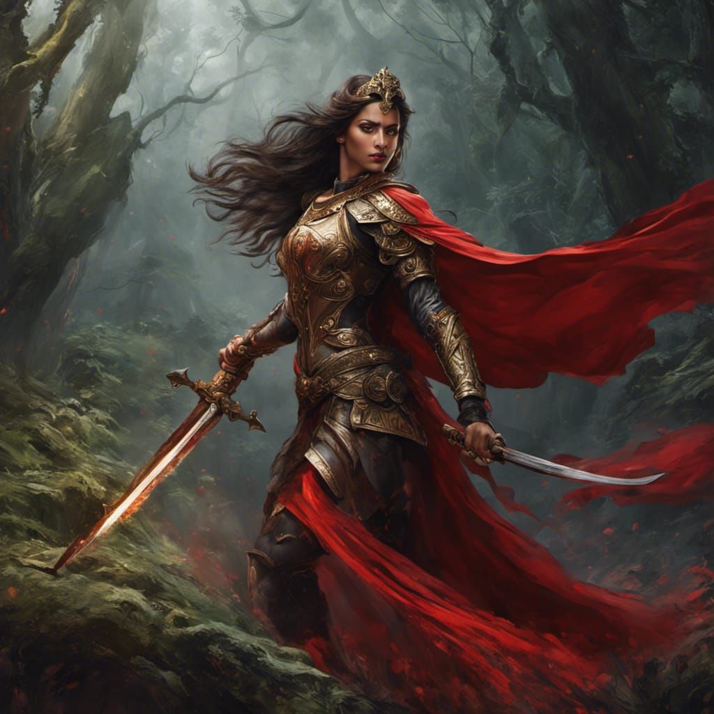 Fierce Warrior Queen in Forest Battle