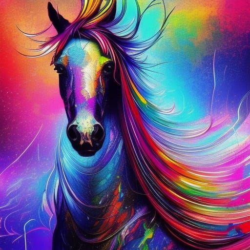 Horse Running in Lightning Landscape: Digital Illustration