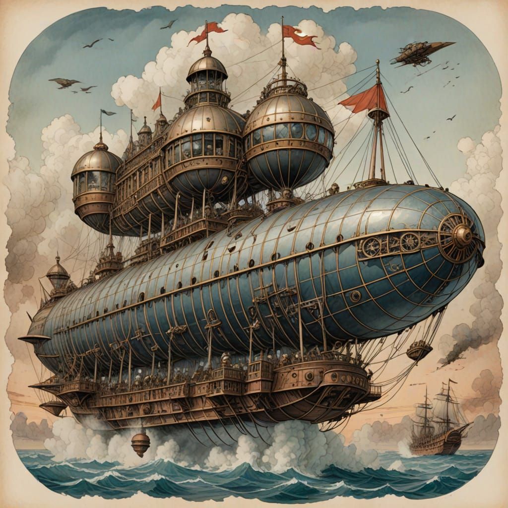 Majestic Victorian Airship in Steampunk Splendor