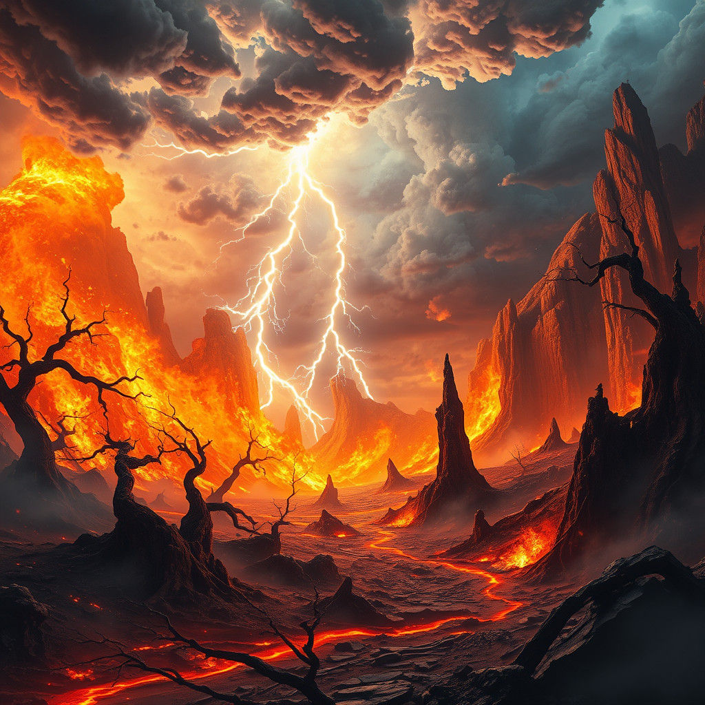 Inferno Versus Electrifying Storm in a Mystical Realm