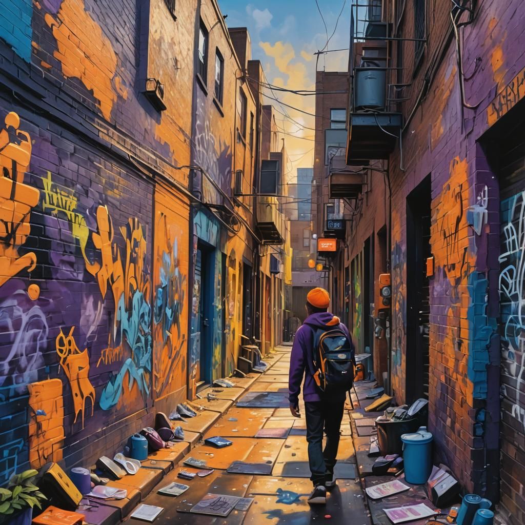 Street Artist Creates Mural in Graffiti Alleyway