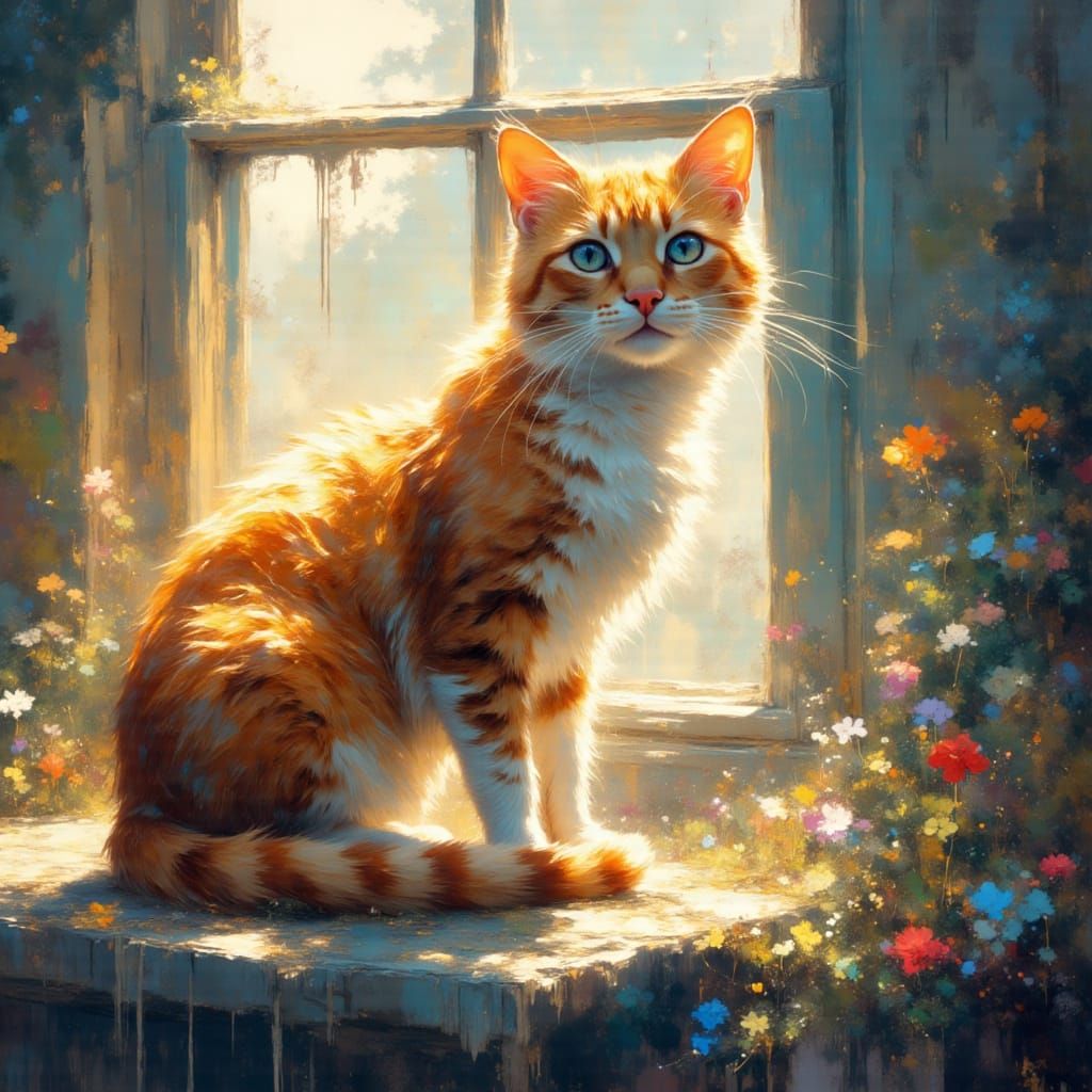 Tabby Cat in Warm Sunlit Ambiance