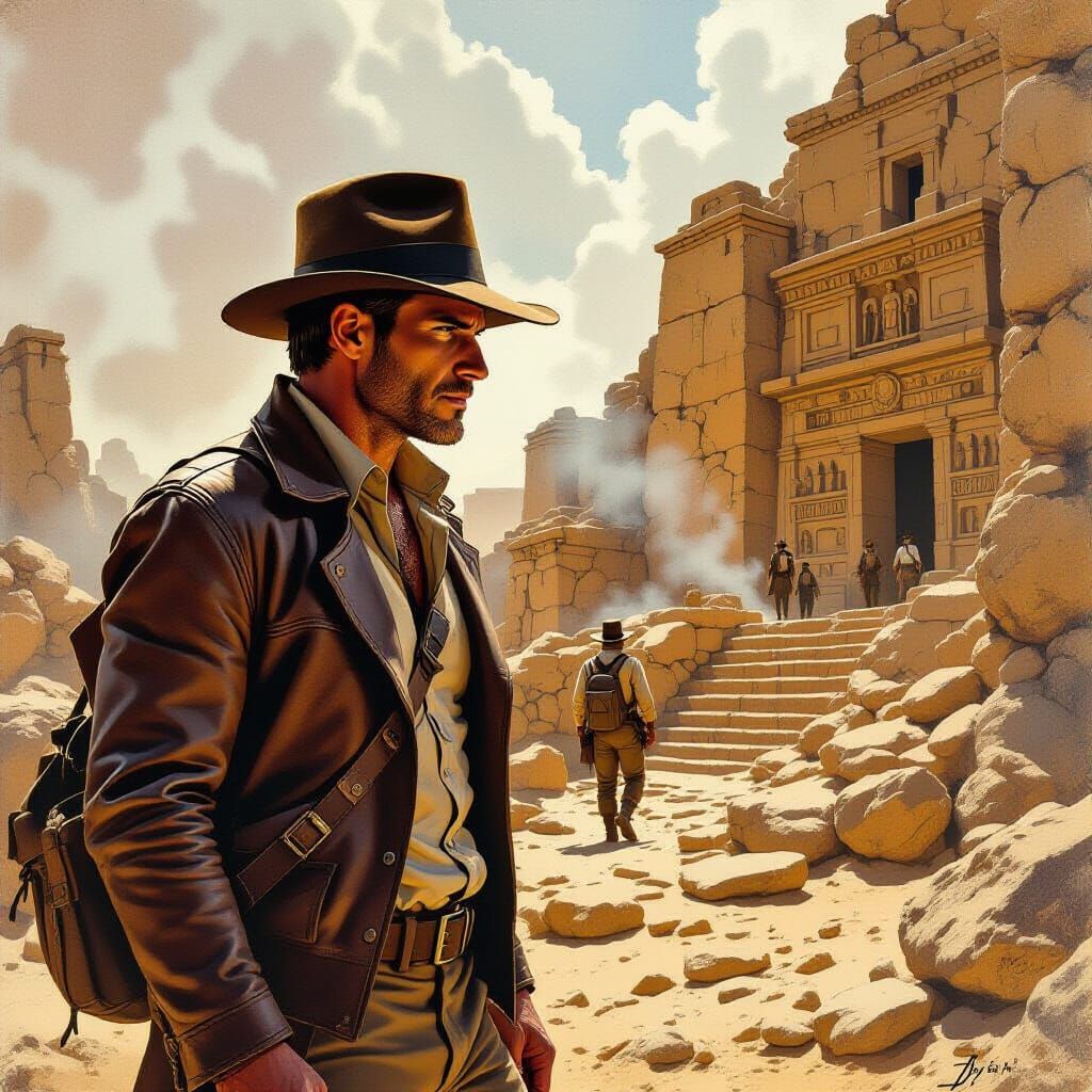 Indiana Jones Explores Caral in Adventure Comic Style