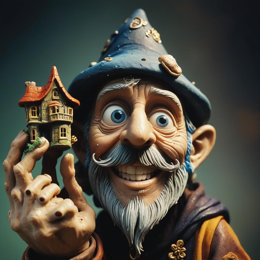 Wizard with Tiny House: Claymation Style