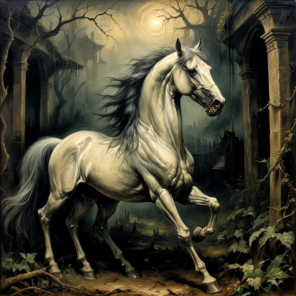 Ethereal Gothic Horse Nightmare as Oil Painting