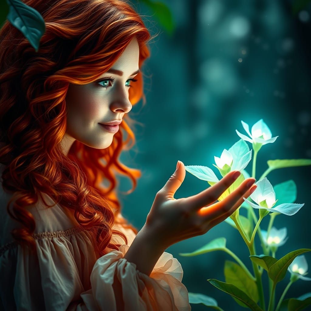 Fiery Redhead Discovers Glowing, Fantastical Plant in Enchan...