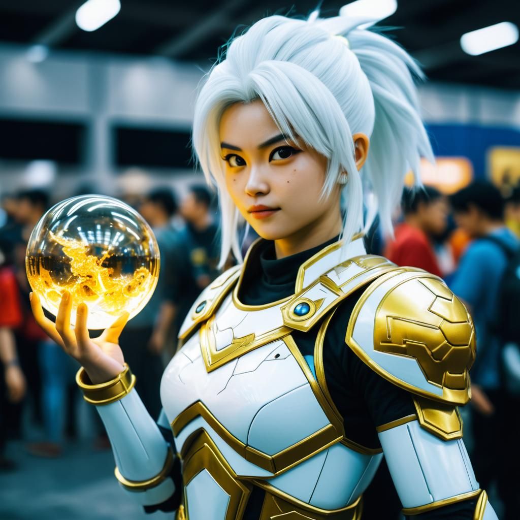 Cosplaying Saiyan Woman with Energy Orb