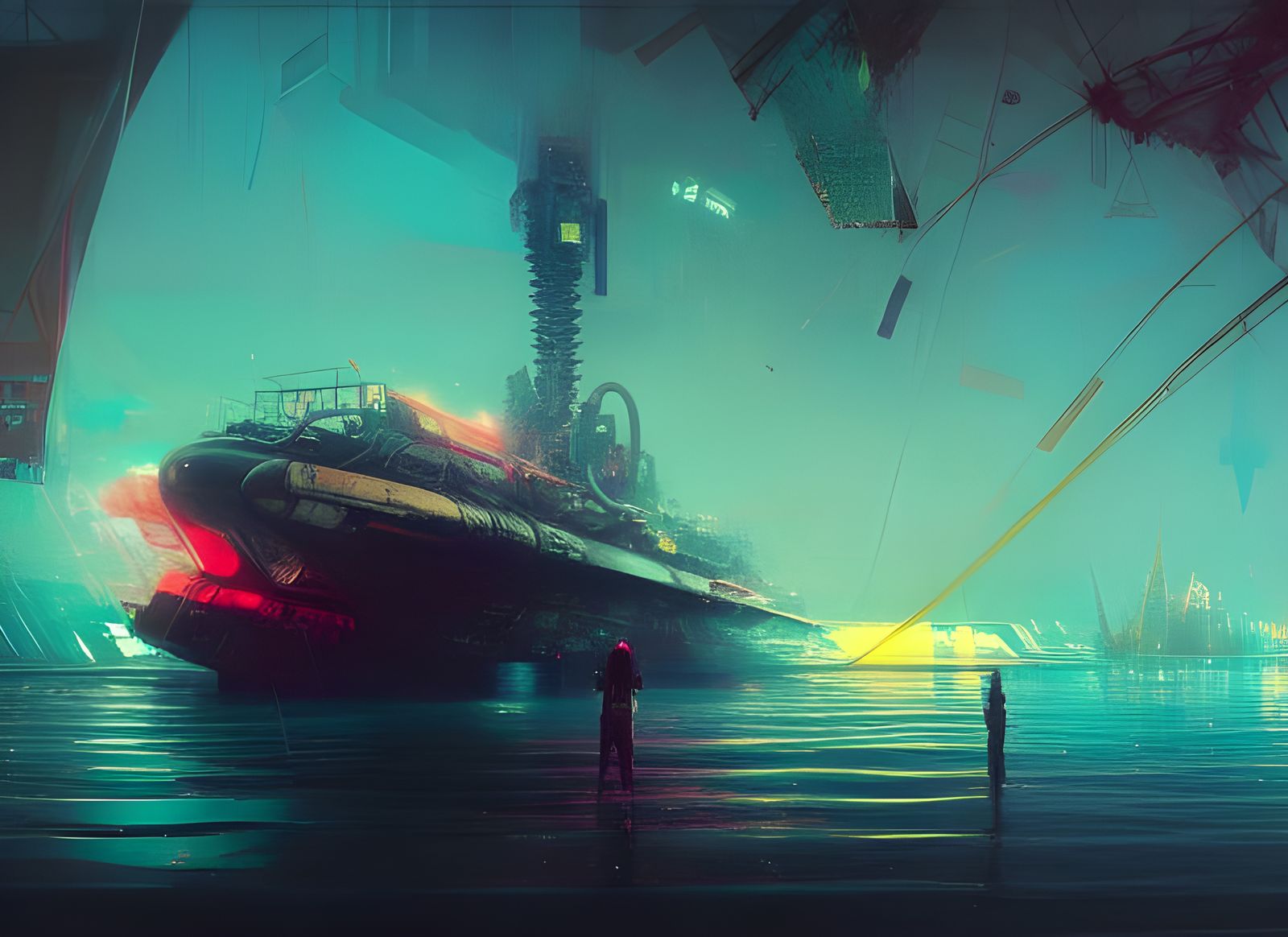 Atompunk Boat in Hyperdetailed Painting Style