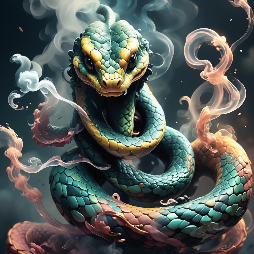 Adorable Fantasy Snake Emitting Smoke in 3D Digital Art