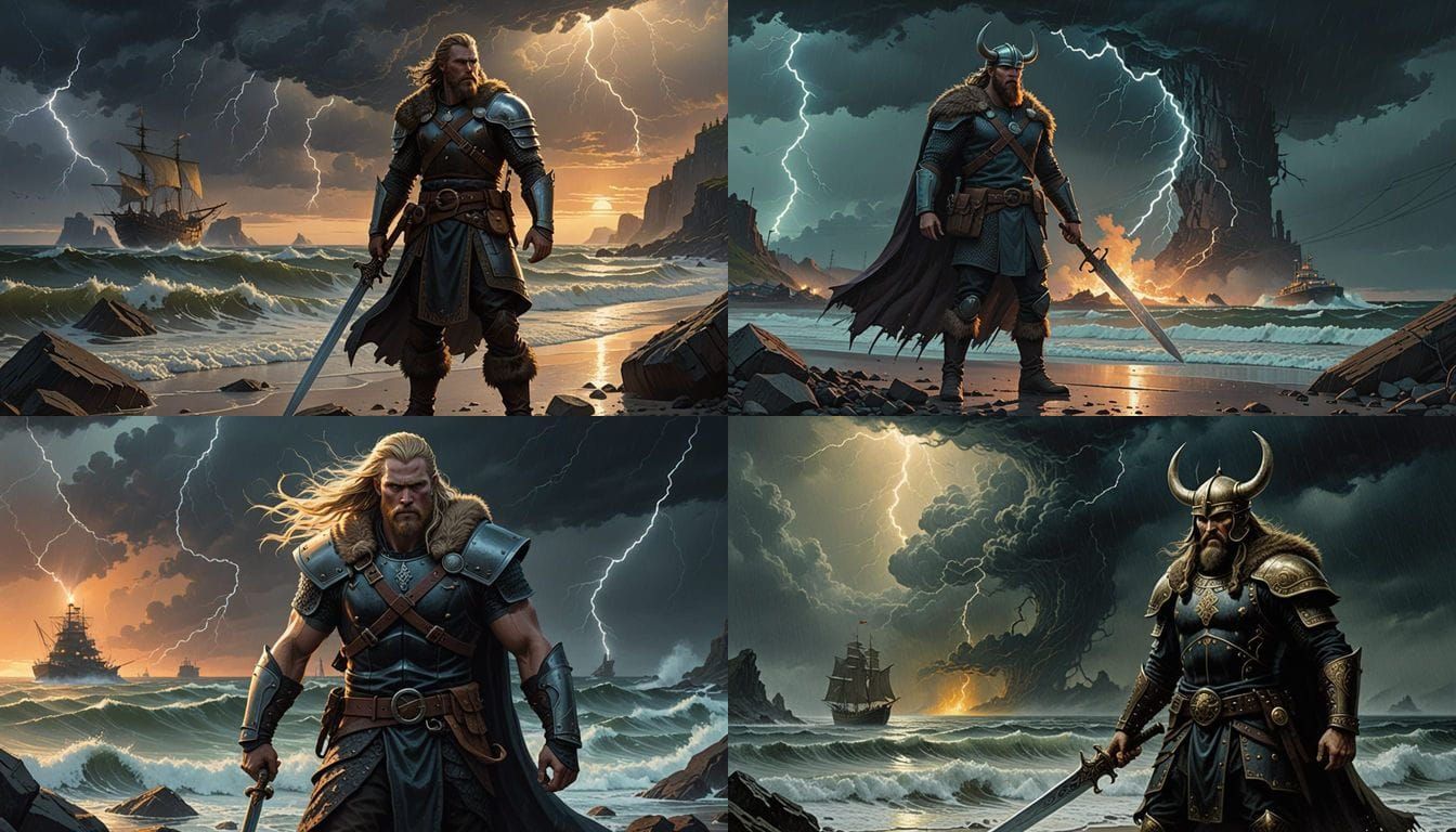 Viking Warrior Stands Strong in Stormy Seascape