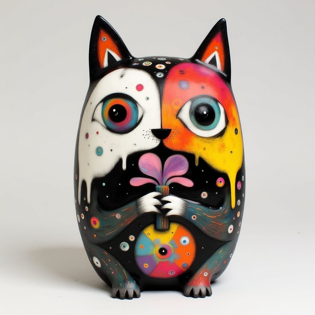 Vibrant Swedish Mid-Century-Modern Ceramic Cat