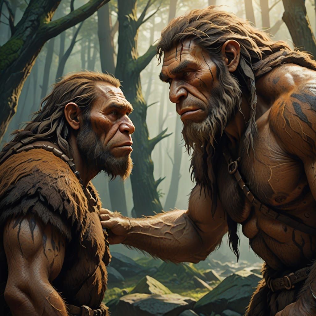 Man Meets Neanderthal in Digital Painting Style