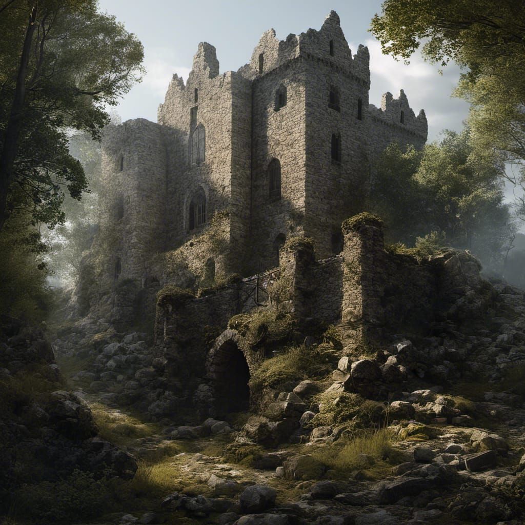 Medieval Castle Ruins in Dark Fantasy Style
