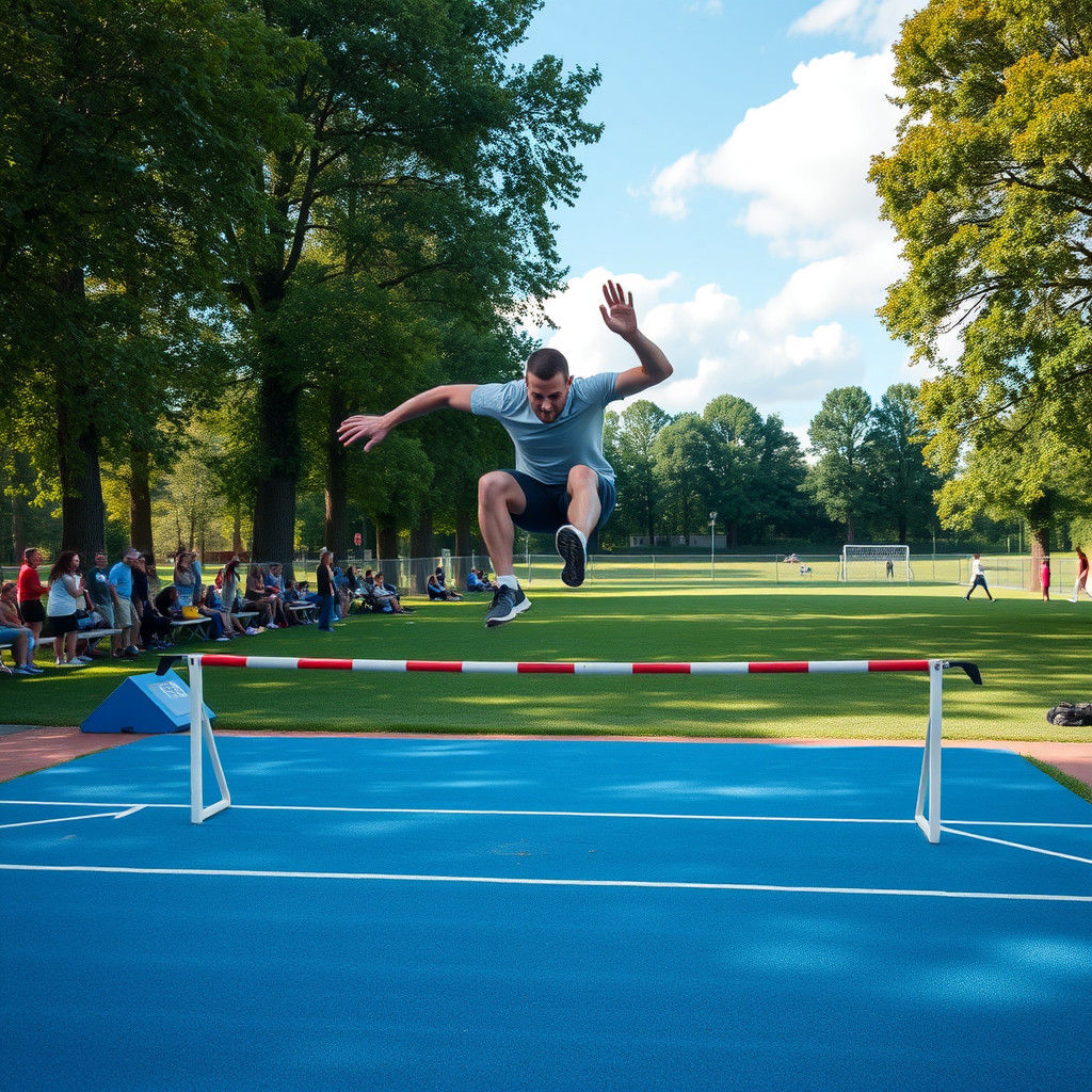 Athlete Mid-Air in Dynamic Triple Jump