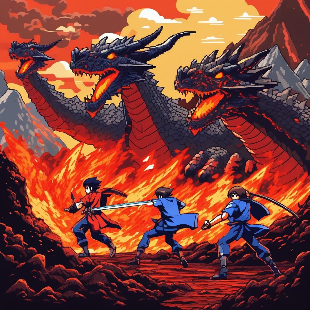 3 legendary heroes fight a dragon that came out of a volcani...