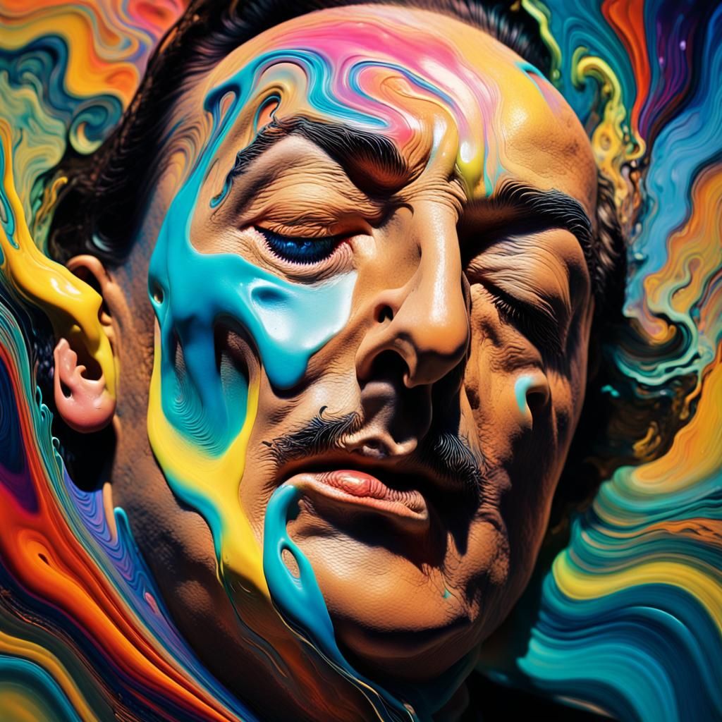 Surreal Head Surrounded by Swirling Neon Colors