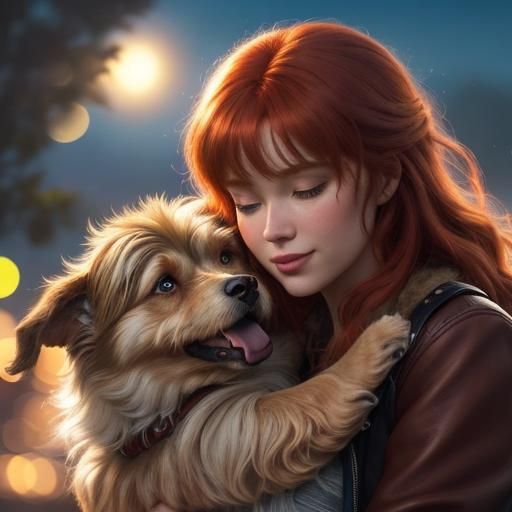 Playful Pixar Style Embrace Interrupted by Dog