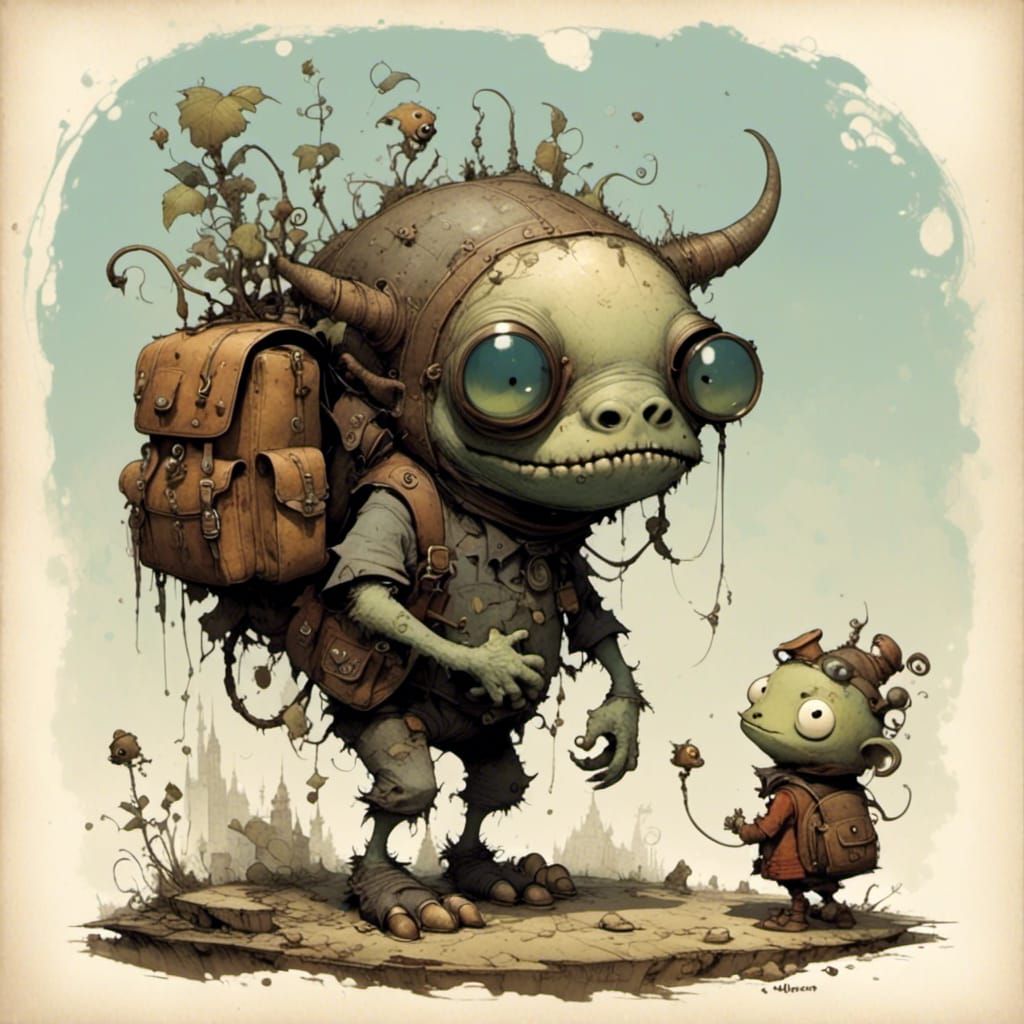 Cute Little Monster with Backpack Digital Art