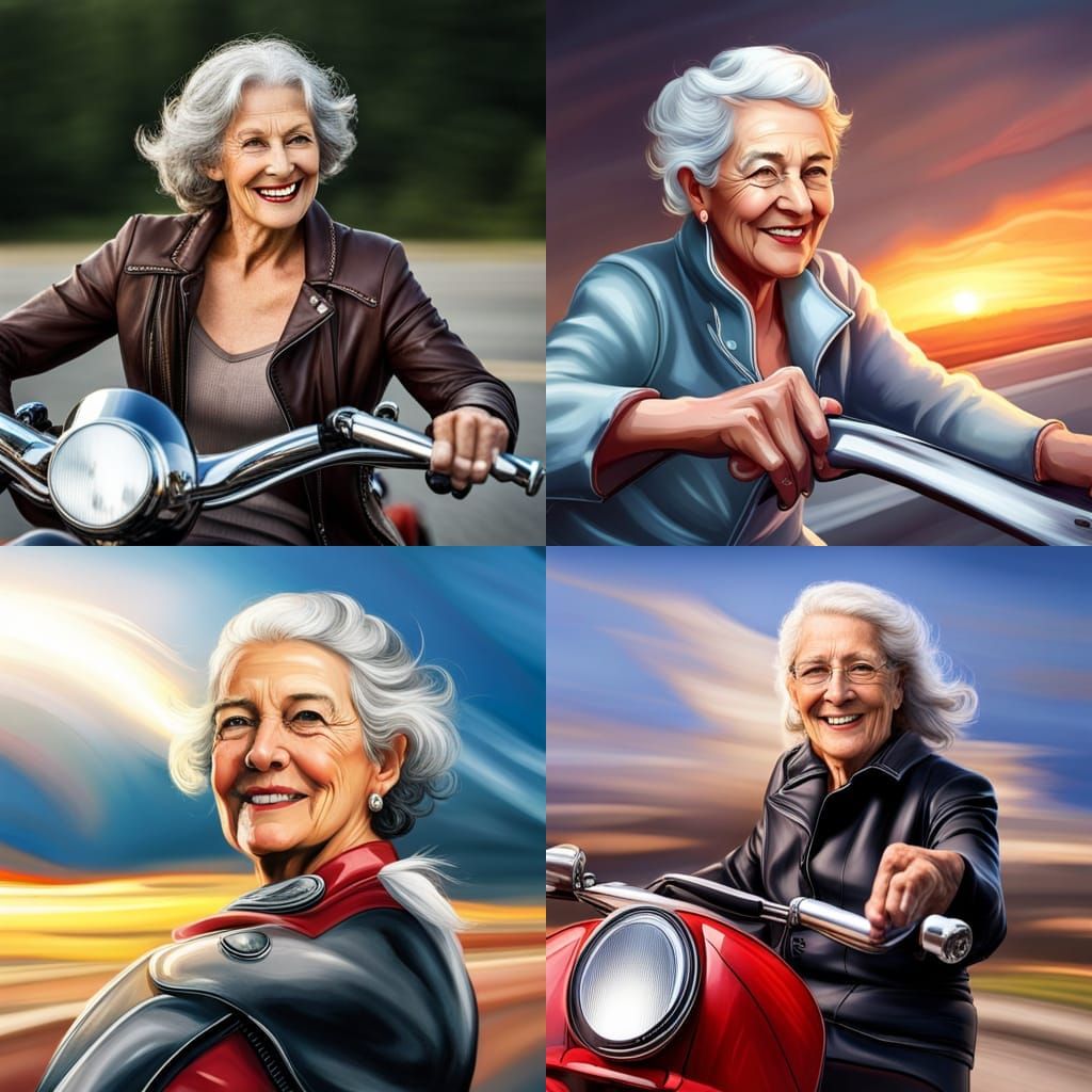 Granny Burning Rubber on Motorcycle