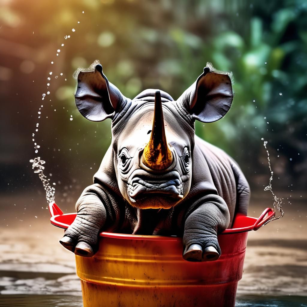 Hyperrealistic Baby Rhino Portrait with Bokeh