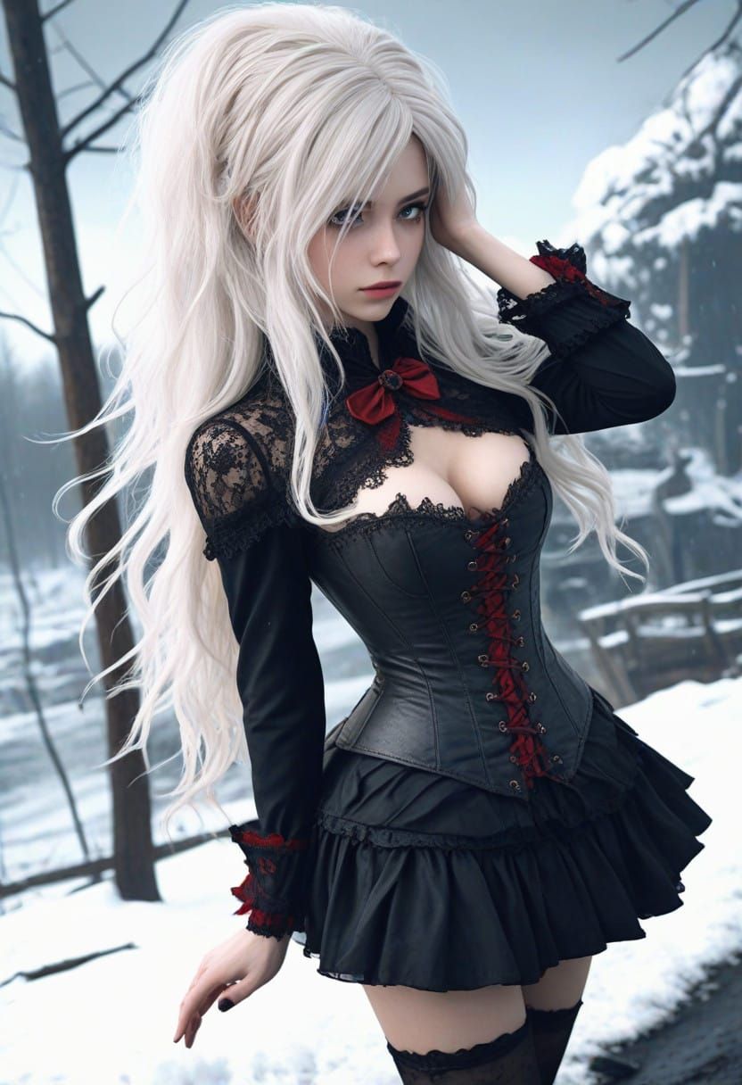 Ethereal Victorian Woman Stands at the Edge of Tempest