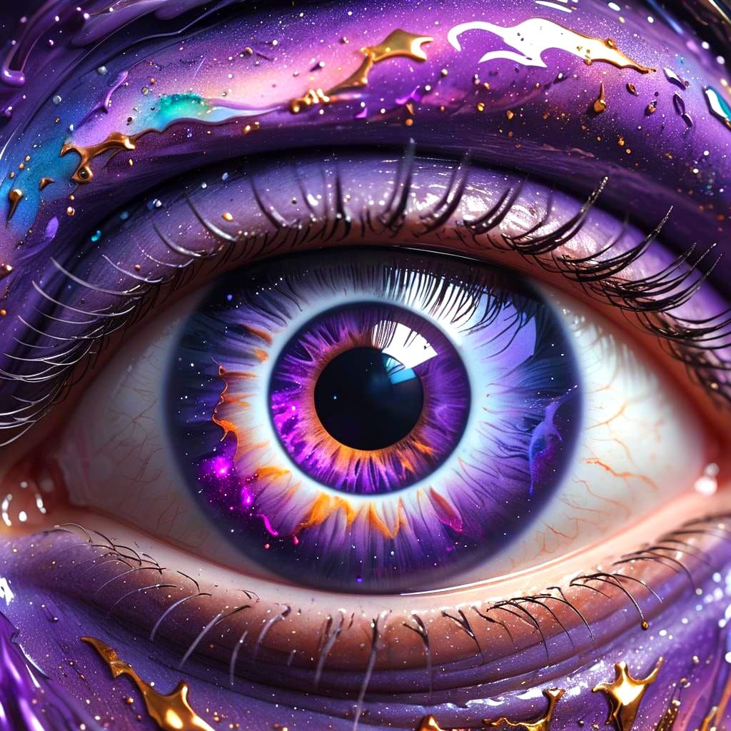 Hyperrealistic Eye Reflecting a Purple Galaxy