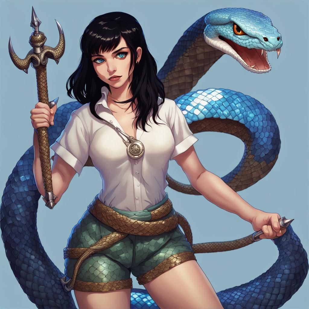 Snake Hero: Scaled Woman with Viper Staff