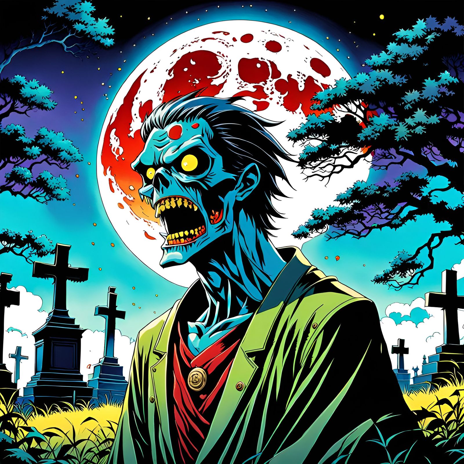 Anime Zombie in Cemetery with Volumetric Lighting