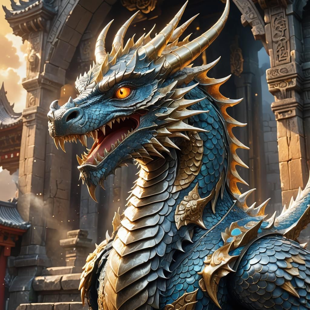 Silver Dragon Head in 3D Anime Art