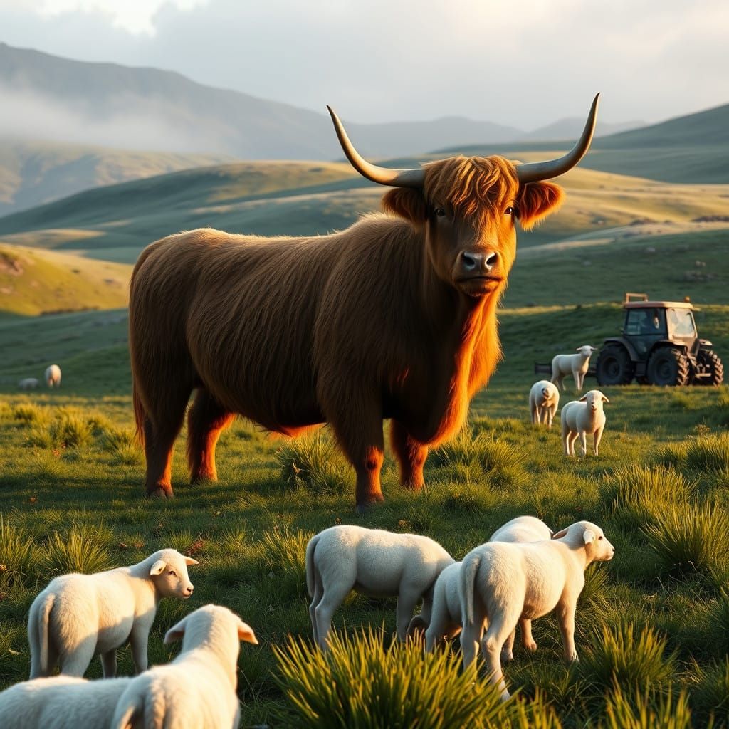 Majestic Highland Cow in a Scottish Fantasy Landscape