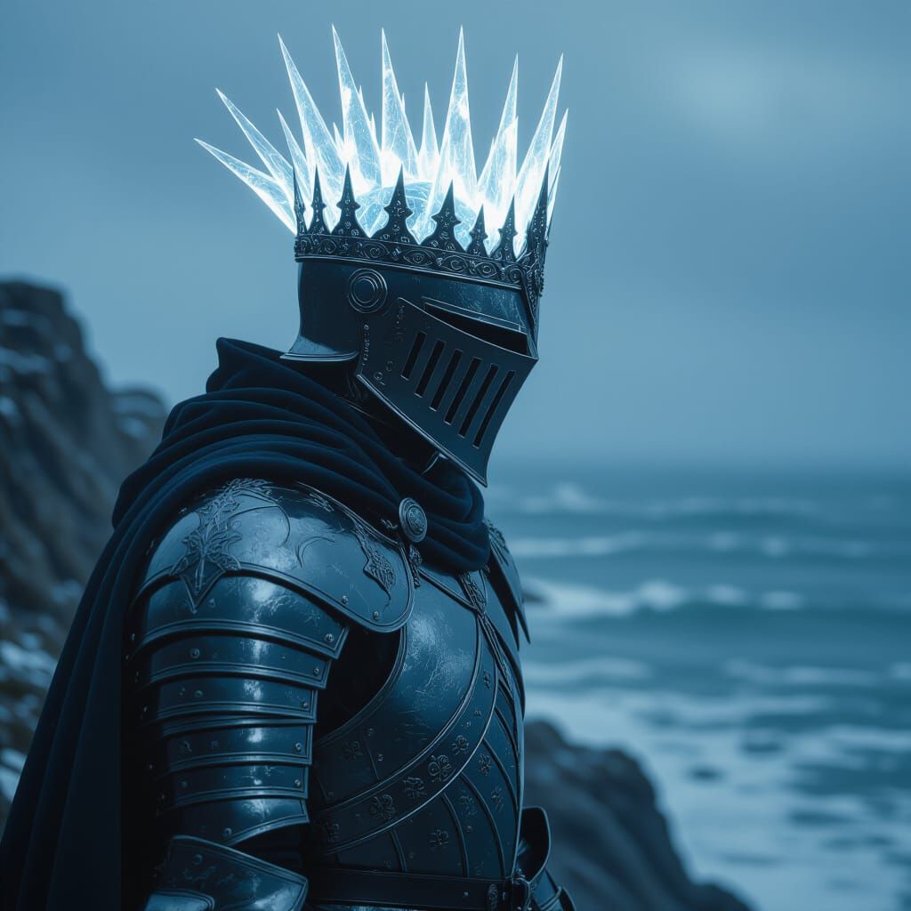 Spectral Knight on Cliff Overlooking Stormy Sea