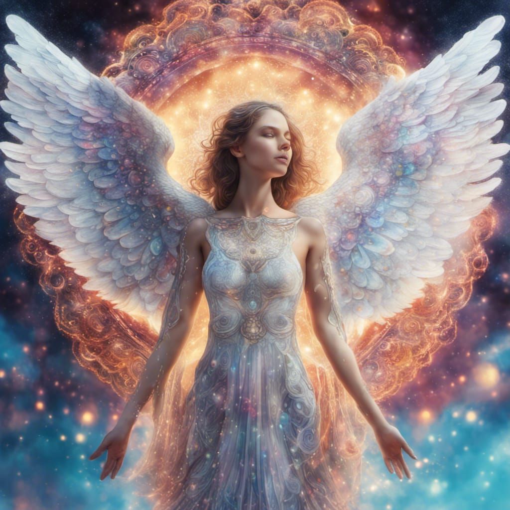 Angelic Woman with Luminous Wings and Mandala