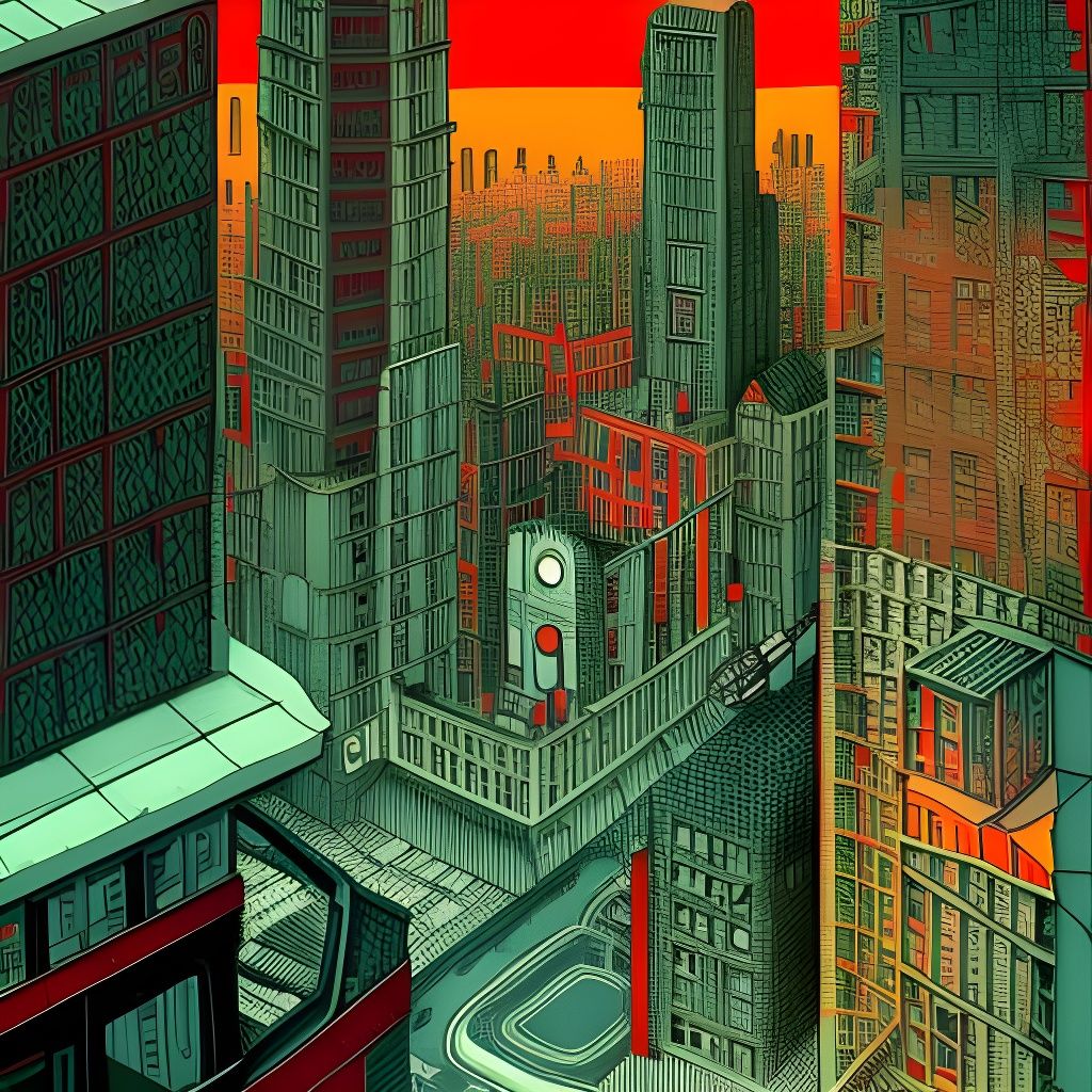 Red Monster in Crowded Futuristic Metropolis
