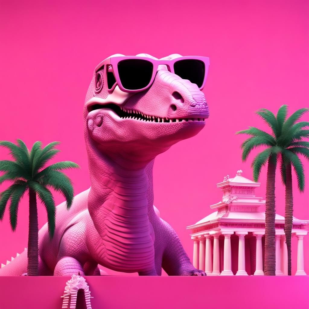Dinosaur in Vaporwave Style with Japanese Font