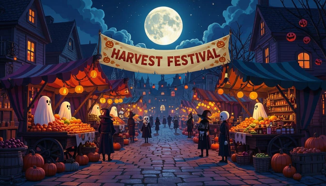 Nightmare Harvest Festival with Ghouls and Skeletons