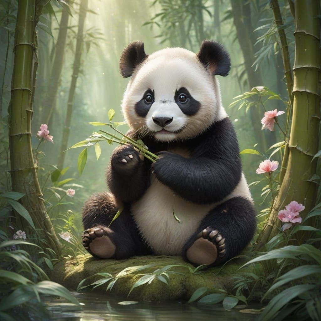 Whimsical Panda Cub in Watercolor Wonderland