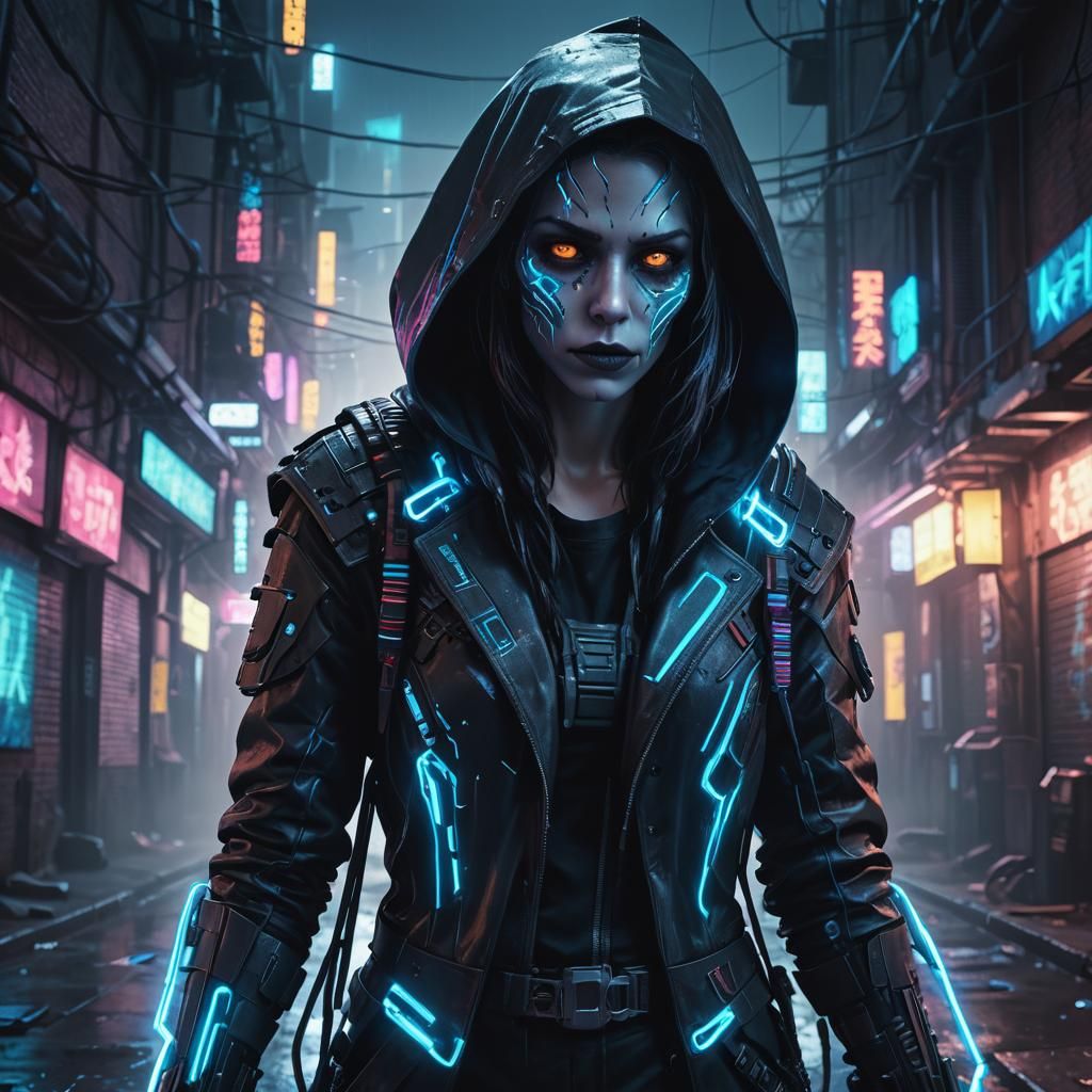 Cybernetic Grim Reaper in Neon Noir Portrait