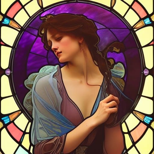 Stained Glass Woman in Art Nouveau Style