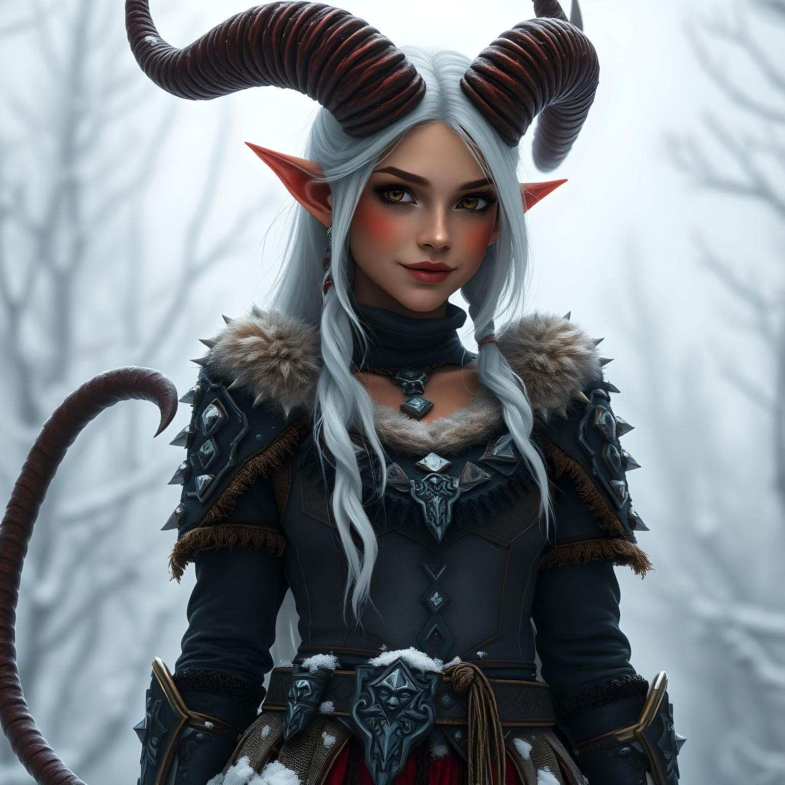 Tiefling in Nordic Armor: Dark Fantasy Art