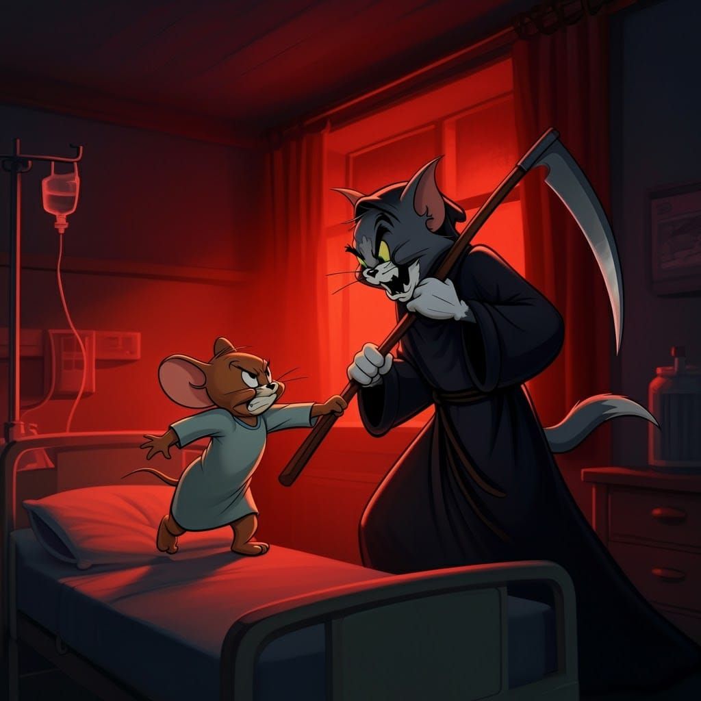 Jerry Mouse vs Grim Reaper Cat in Hospital